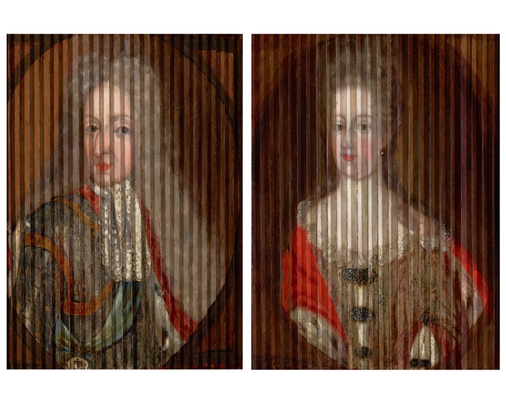 Il doppio ritratto dei monarchi di Danimarca Federico IV e Luisa di Meclemburgo-Güstrow dipinto su doghe di legno da Gaspar Antoine de Bois-Clair.