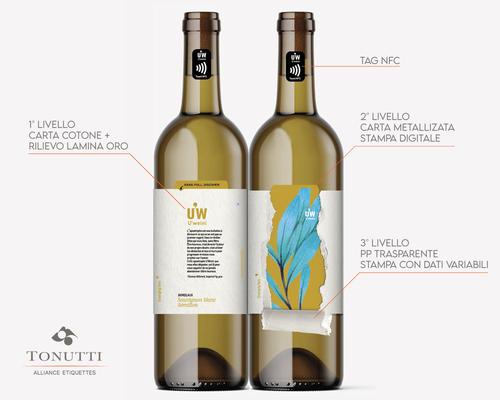 Caratteristiche tecniche del progetto U'Weini, stampato da Tonutti Tecniche Grafiche.