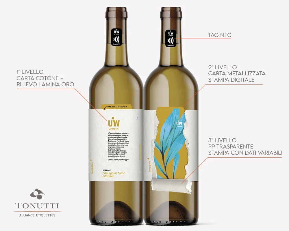 Caratteristiche tecniche del progetto U'Weini, stampato da Tonutti Tecniche Grafiche.